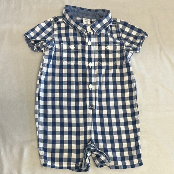 GAP Blue and White Gingham Jumpsuit Romper - Picture 1 of 5